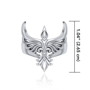 Phoenix with Fleur De Lis Sterling Silver Ring TRI1742 - Jewelry